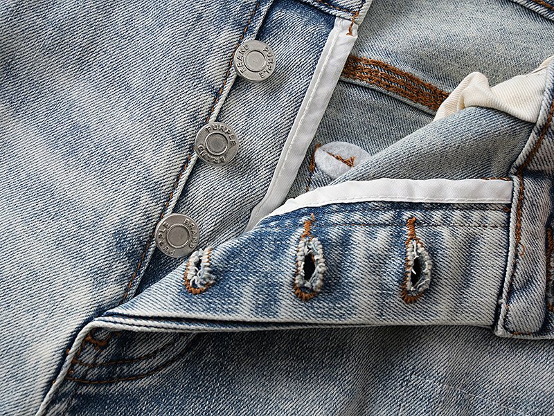 Purple Brand Light Blue Distressed Denim Shorts — detail