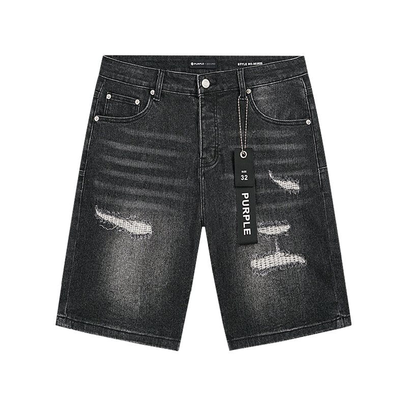 Purple Brand Black Wash Distressed Denim Shorts — hero