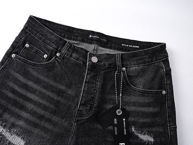 Purple Brand Black Wash Distressed Denim Shorts — detail