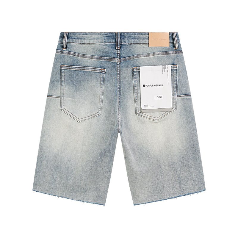 Purple Brand Light Blue Raw Hem Graphic Denim Shorts — back