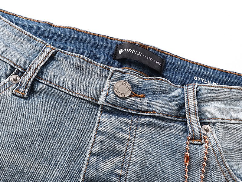 Purple Brand Light Blue Raw Hem Graphic Denim Shorts — detail