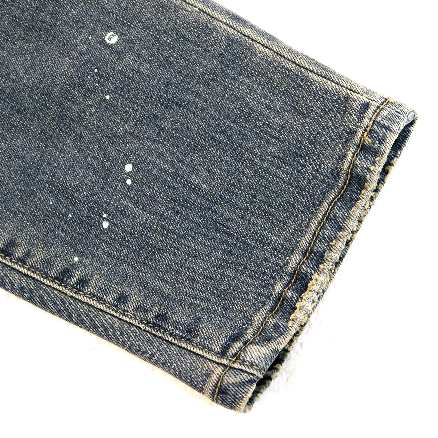 Purple Brand P001 Washed Blue Distressed Patch Jeans — detail