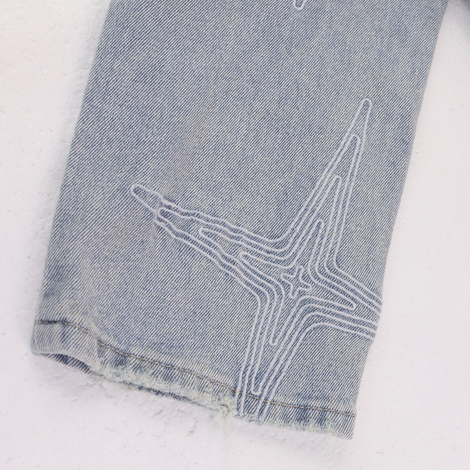 Purple Brand Star Embroidered Washed Jeans — detail