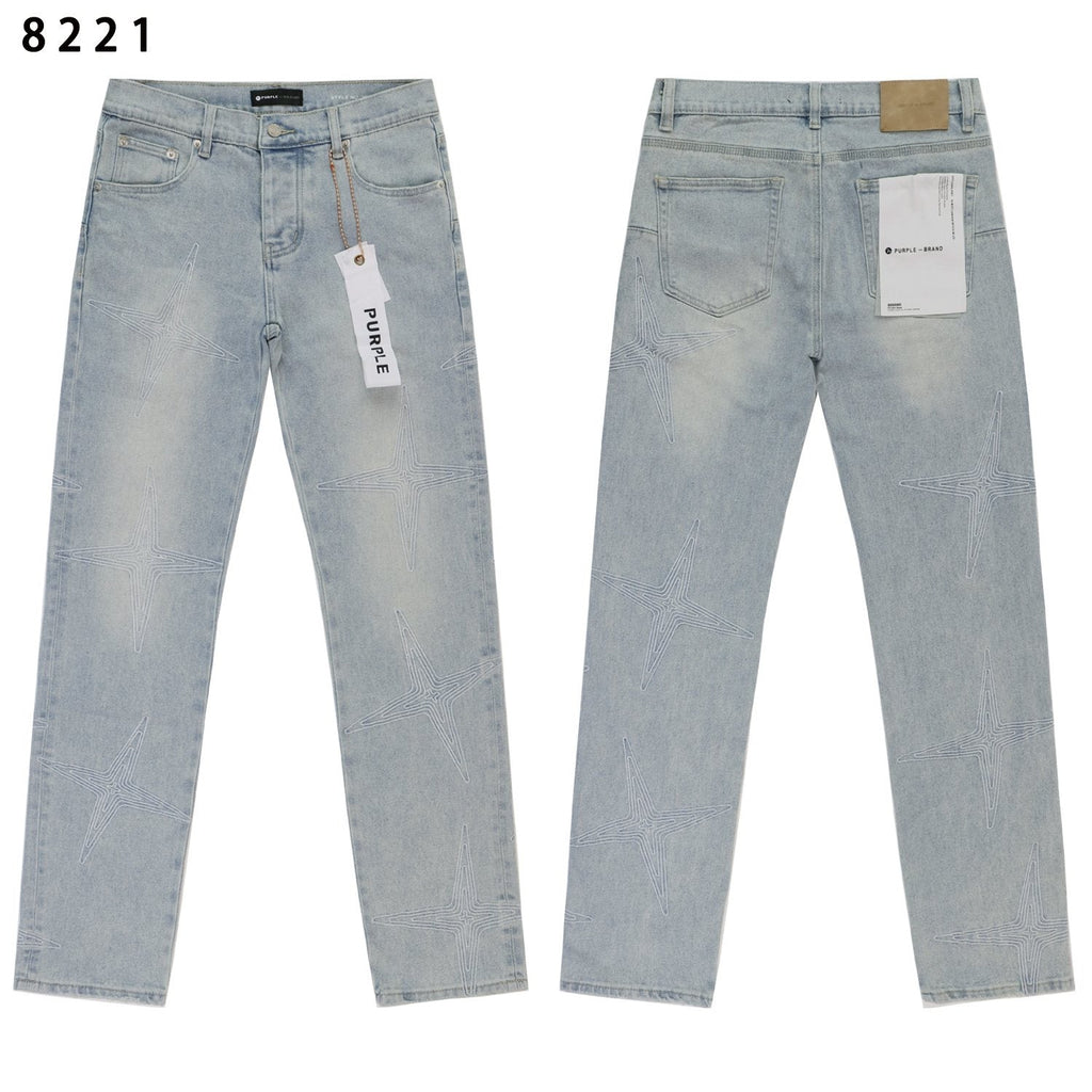 Purple Brand Star Embroidered Washed Jeans — hero