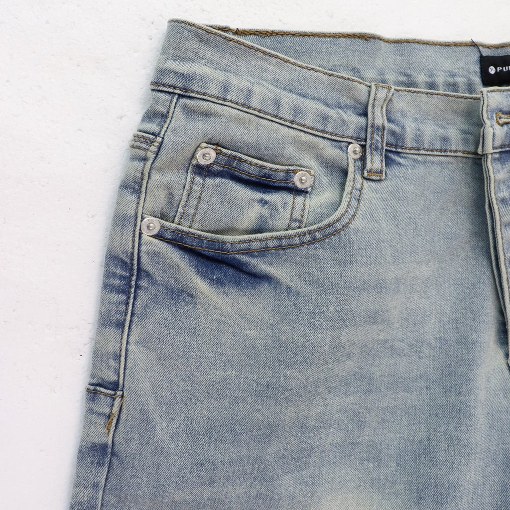 Purple Brand Light Blue Washed Graphic Jeans — detail