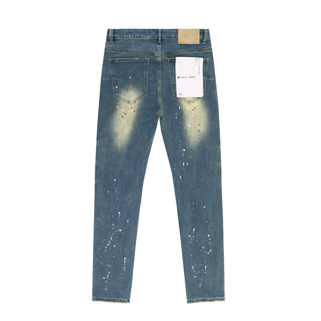 Purple Brand Blue Distressed Paint Splatter Jeans — back