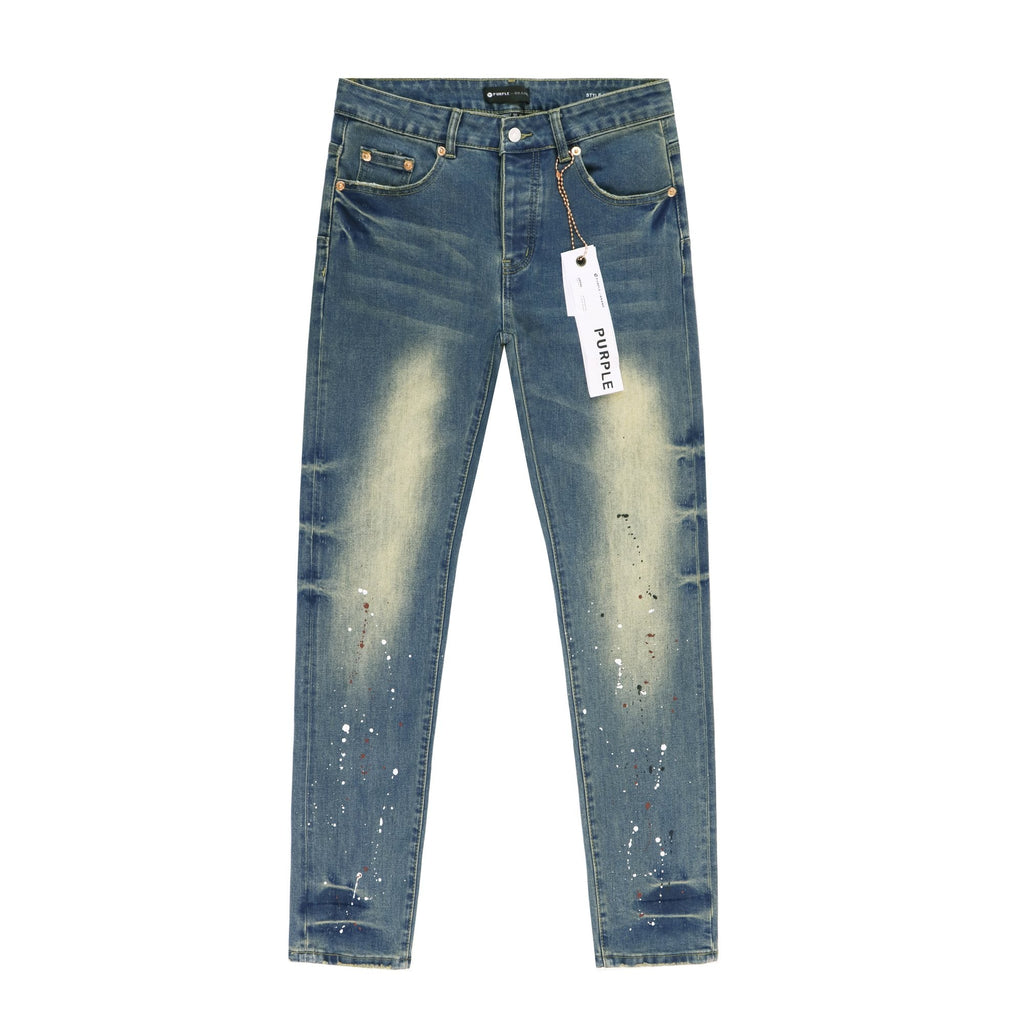 Purple Brand Blue Distressed Paint Splatter Jeans — hero