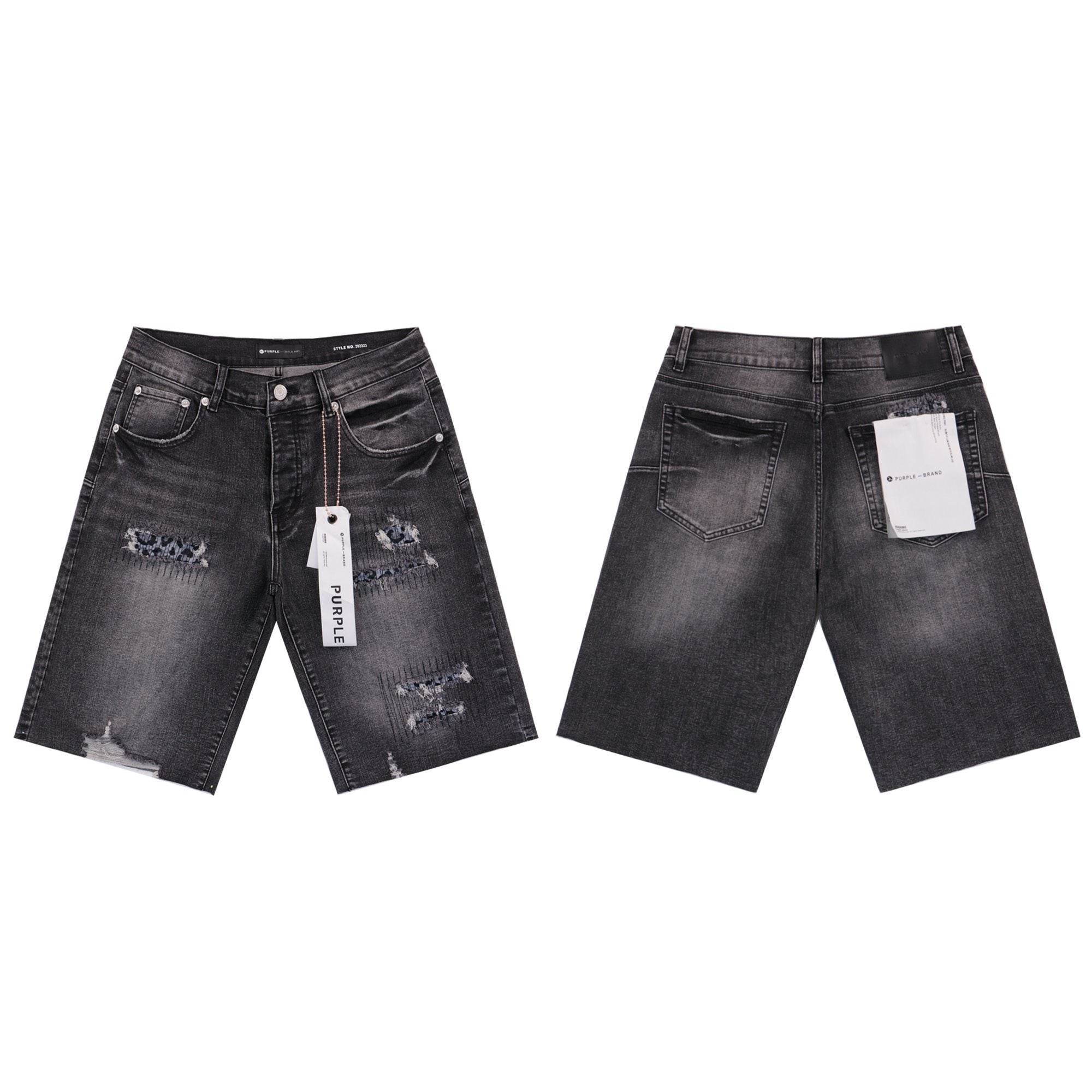 Purple Brand Distressed Patch Denim Shorts — hero