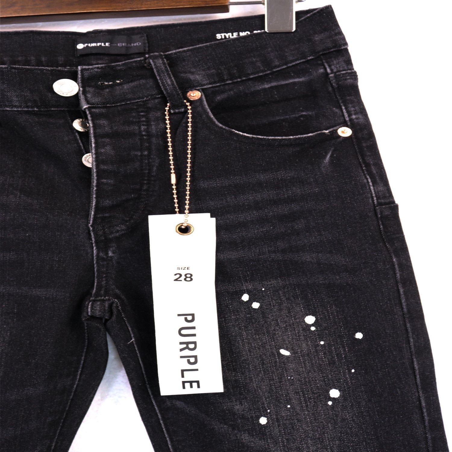 Purple Brand P001 Distressed Washed Black Slim Jeans — context