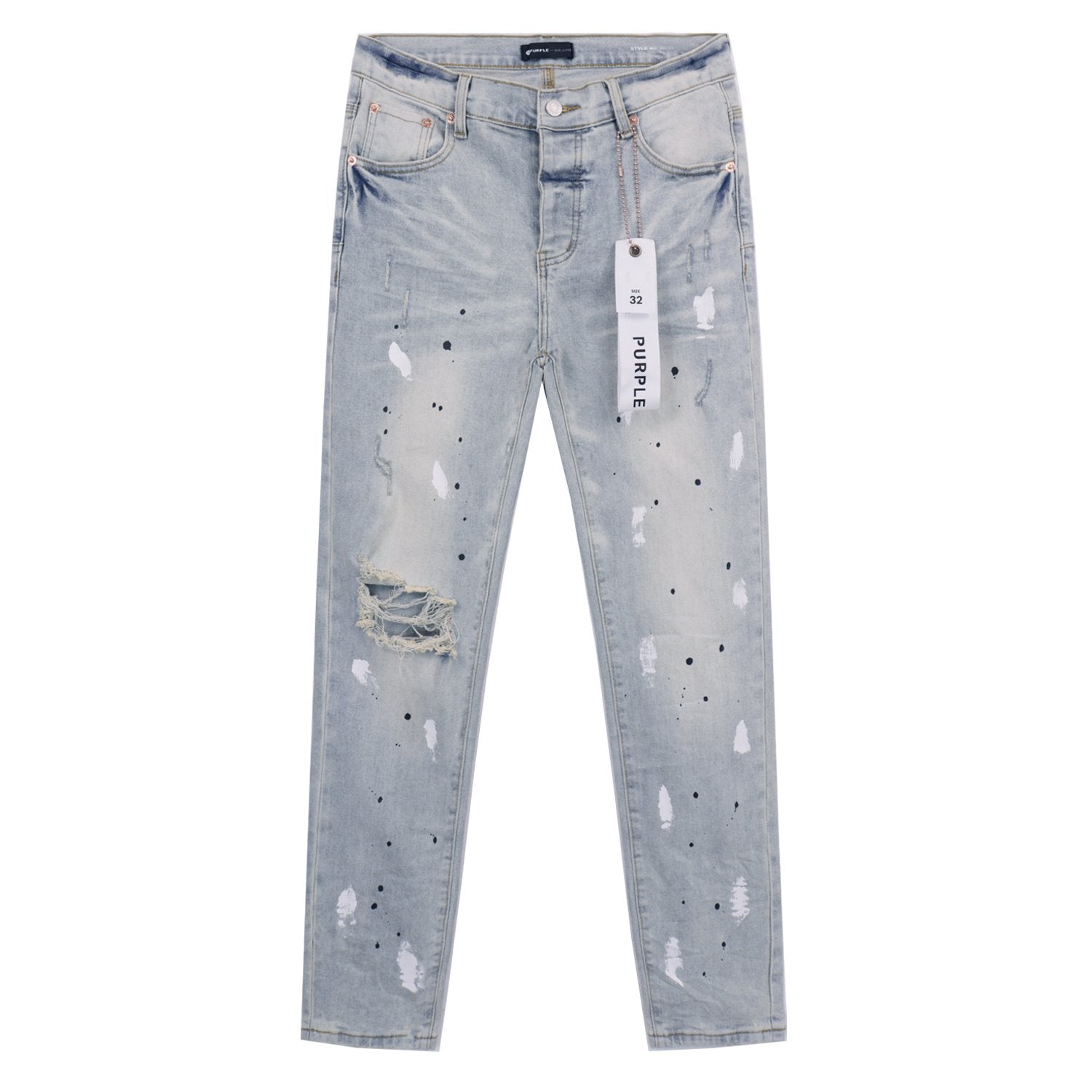 Purple Brand Light Blue Distressed Paint Splatter Jeans — hero