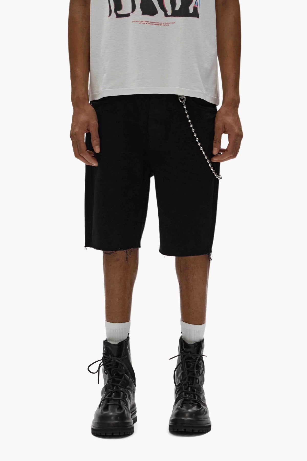 Purple Brand Chain Detail Denim Shorts — model