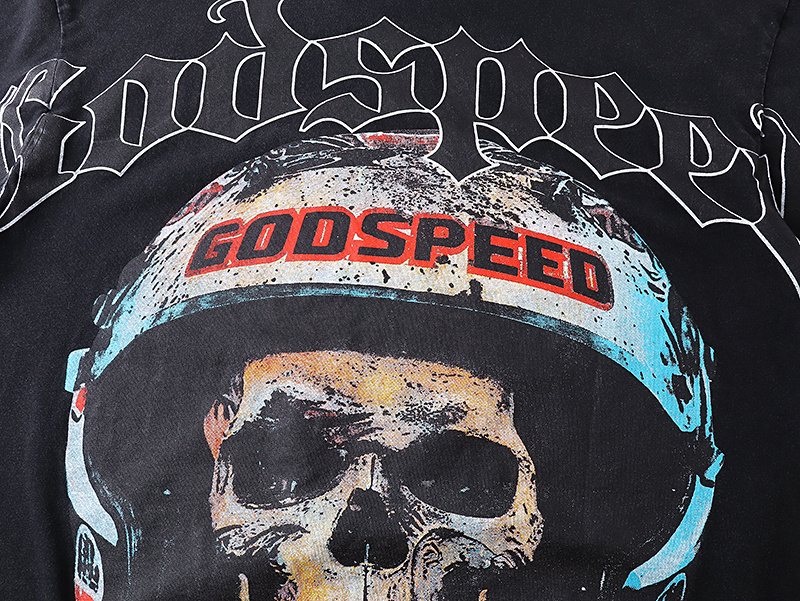 Godspeed Skull Helmet Graphic T-Shirt — detail