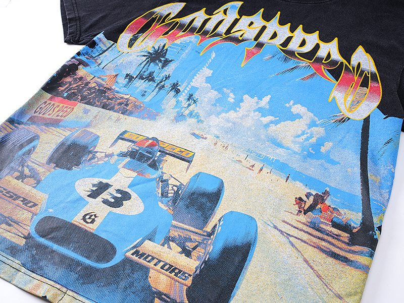 Godspeed Washed Black Racing Graphic T-Shirt — detail