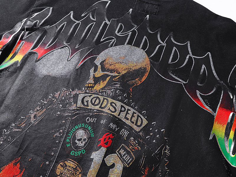 Godspeed Motorcycle Skull Graphic Short-Sleeve T-Shirt — detail