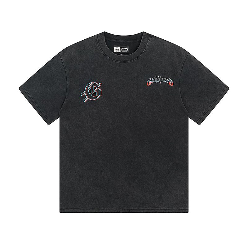 Godspeed Washed Black Skull Graphic T-Shirt — front