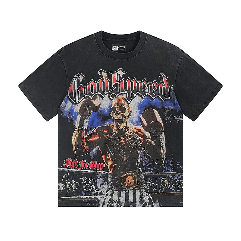 Godspeed Washed Black Skull Boxing Graphic T-Shirt — hero