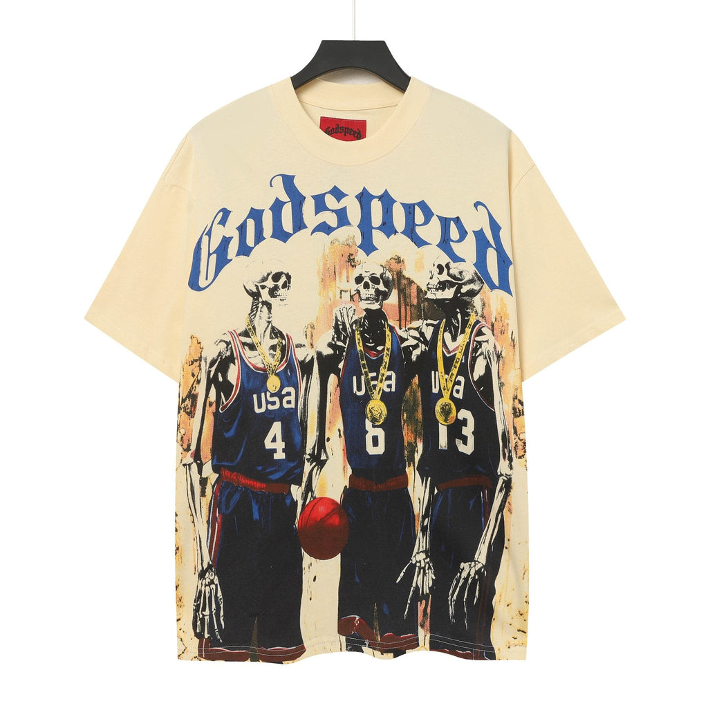 Godspeed Basketball Skeleton Graphic T-Shirt — front
