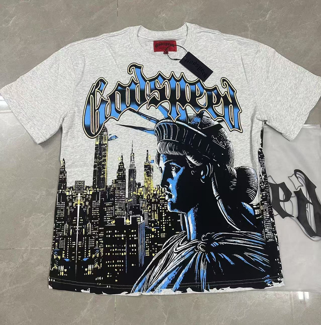 Godspeed Statue of Liberty City Graphic T-Shirt — front