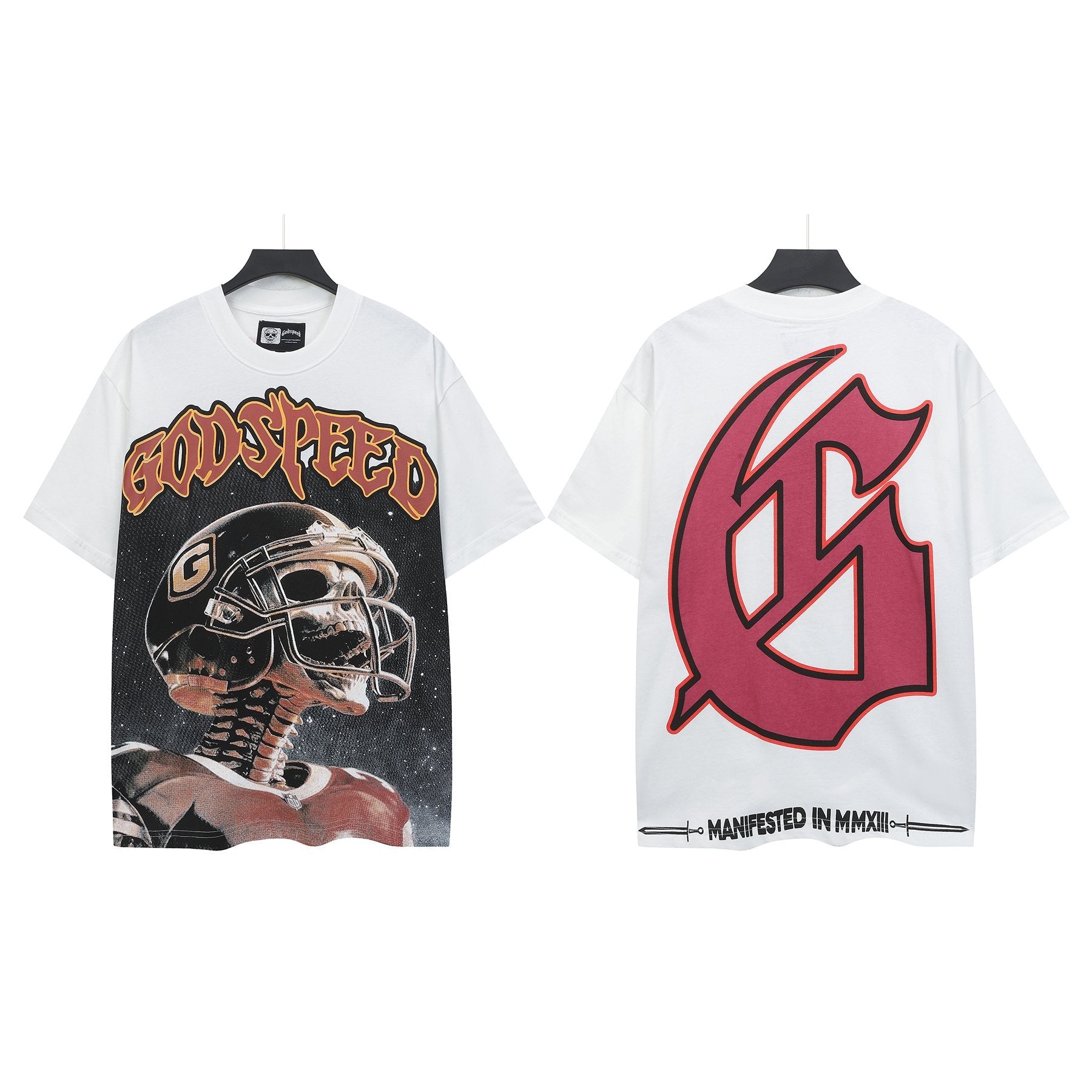 Godspeed Football Skeleton Graphic Short-Sleeve T-Shirt — hero