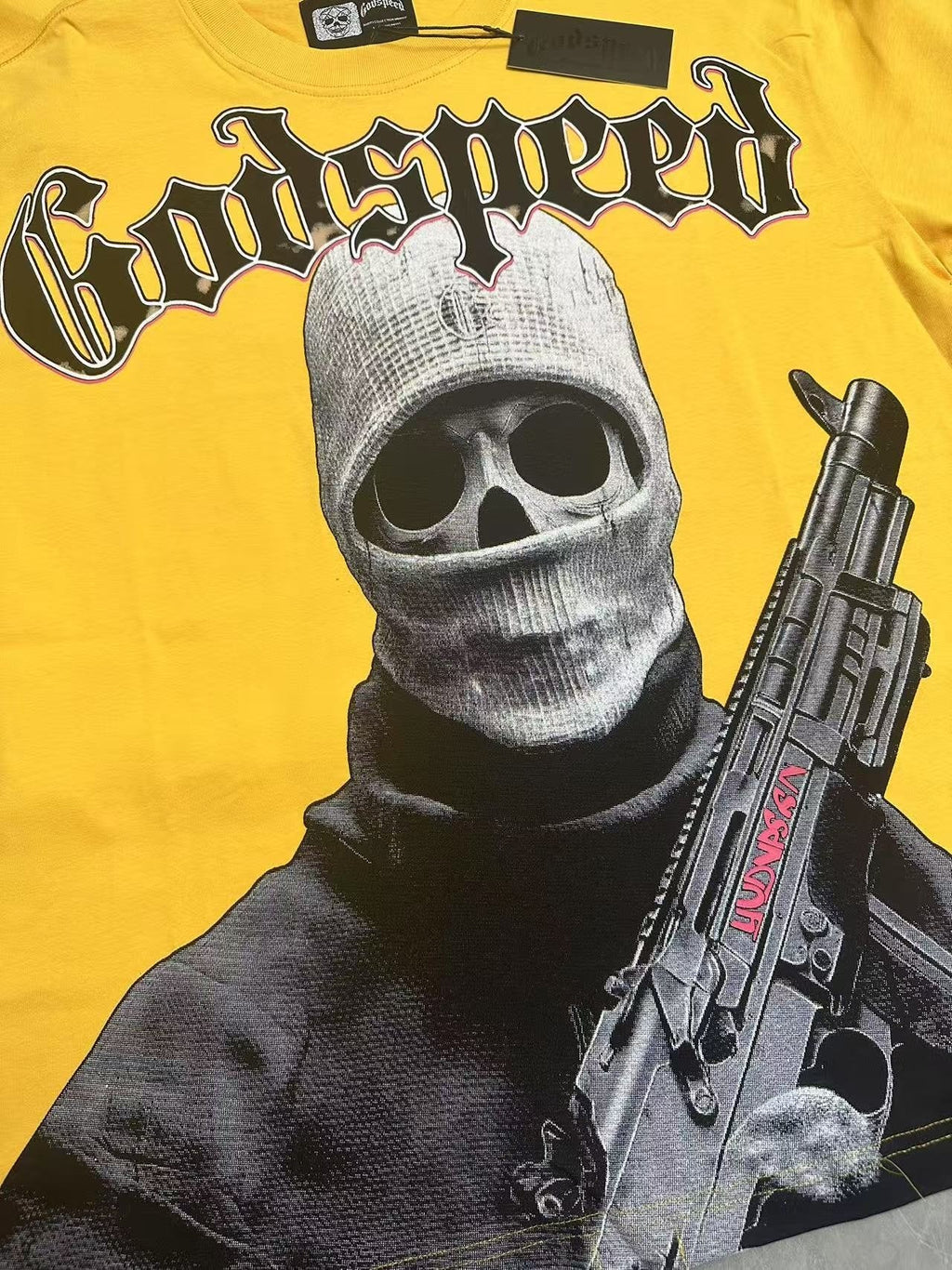 Godspeed Yellow Masked Figure Graphic T-Shirt — detail