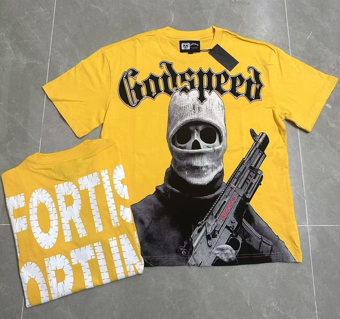 Godspeed Yellow Masked Figure Graphic T-Shirt — context