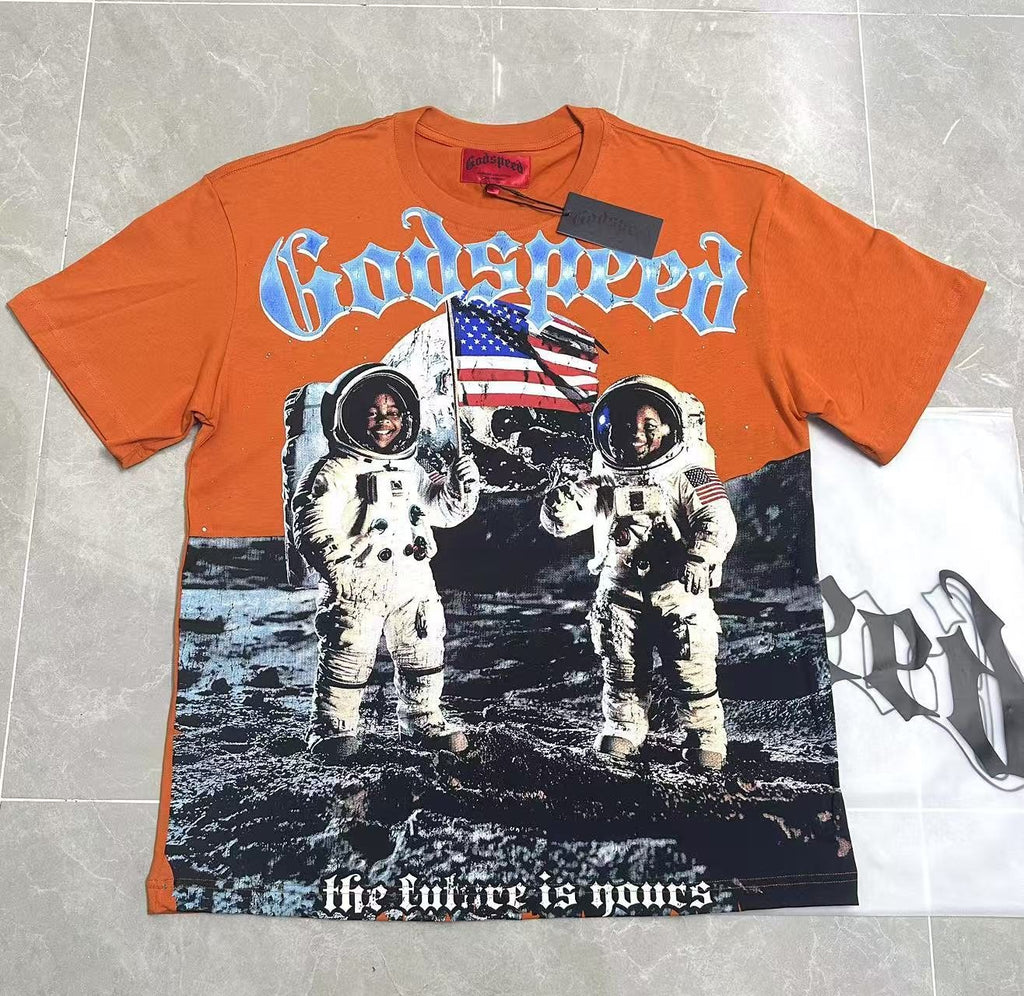 Godspeed Astronaut Flag Graphic T-Shirt - Orange — front