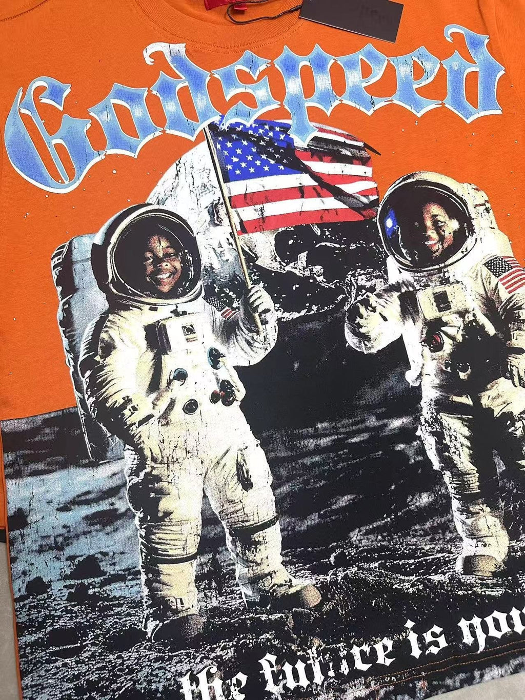 Godspeed Astronaut Flag Graphic T-Shirt - Orange — detail