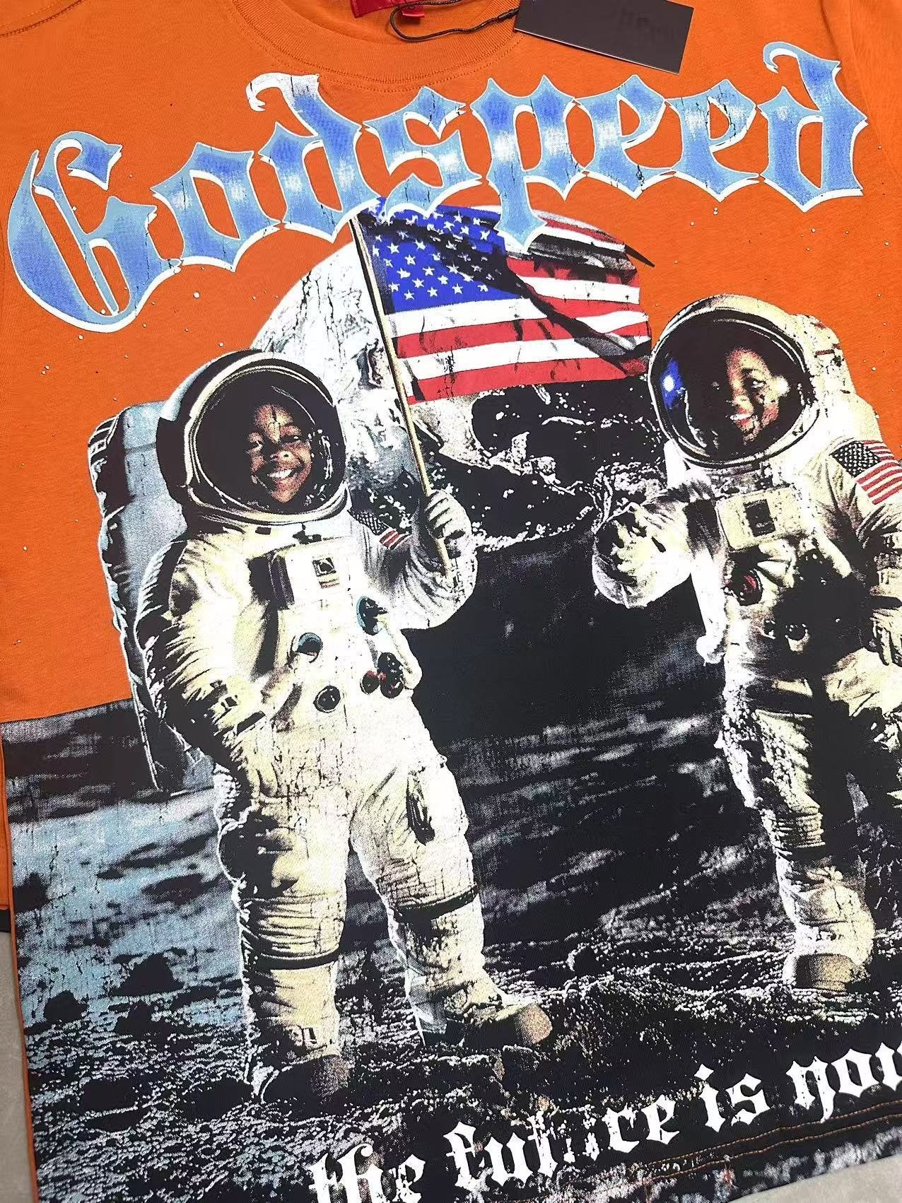 Godspeed Astronaut Flag Graphic T-Shirt - Orange — detail