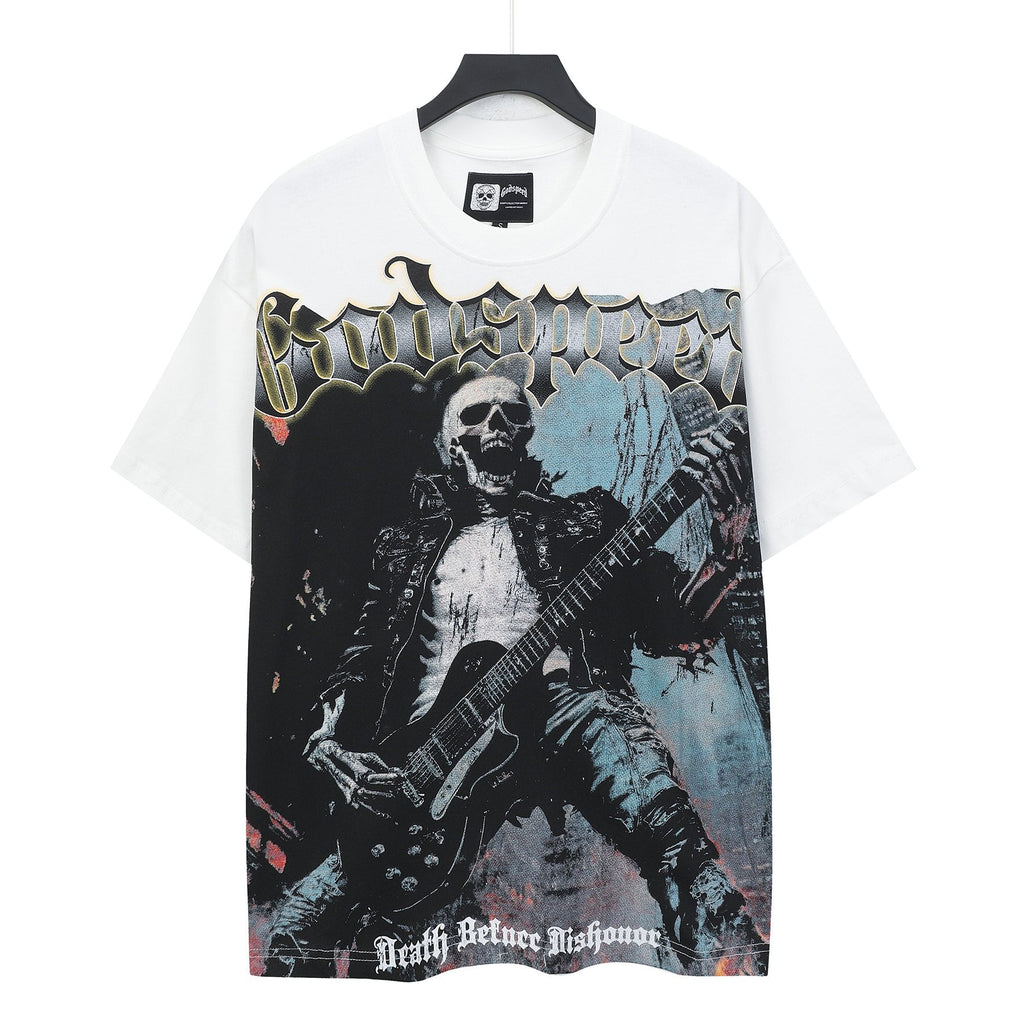 Godspeed Death Before Dishonor Skeleton Guitar Short-Sleeve T-Shirt — front