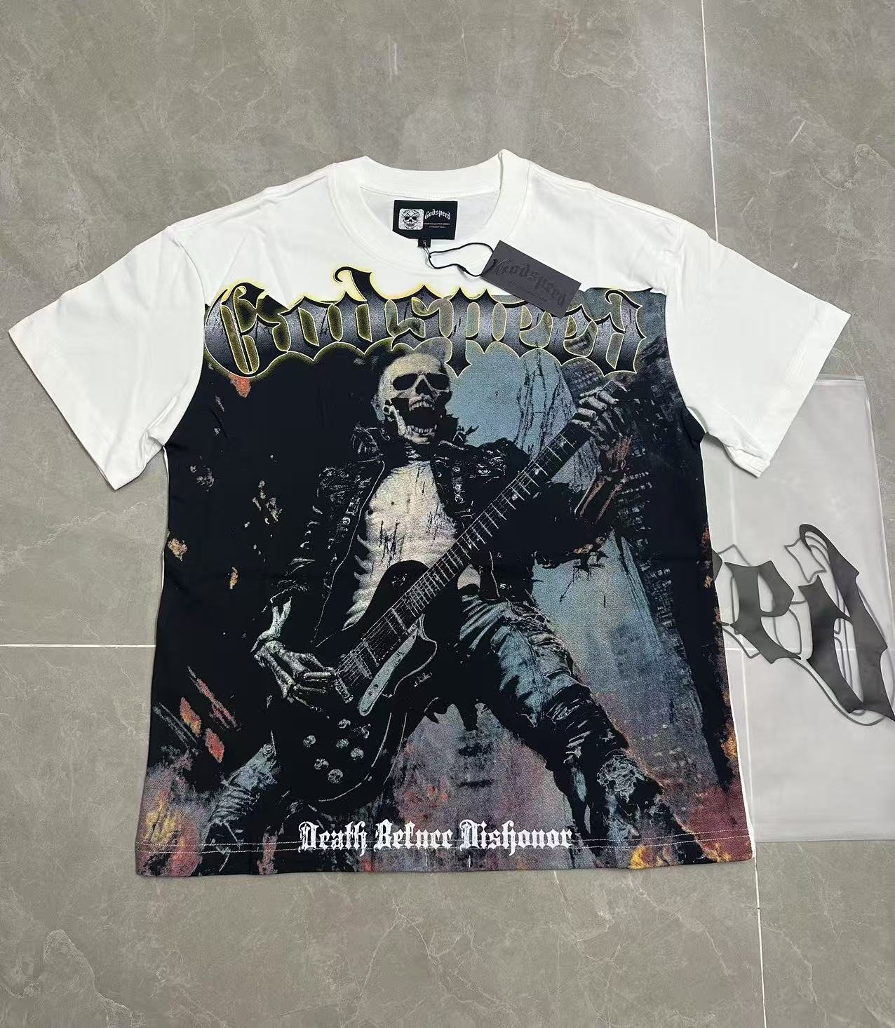 Godspeed Death Before Dishonor Skeleton Guitar Short-Sleeve T-Shirt — front