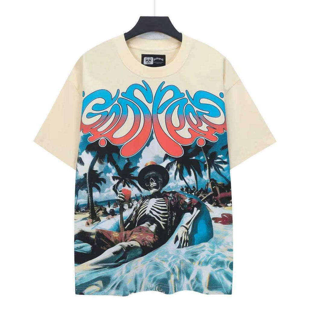 Godspeed Beach Skeleton Graphic T-Shirt — front