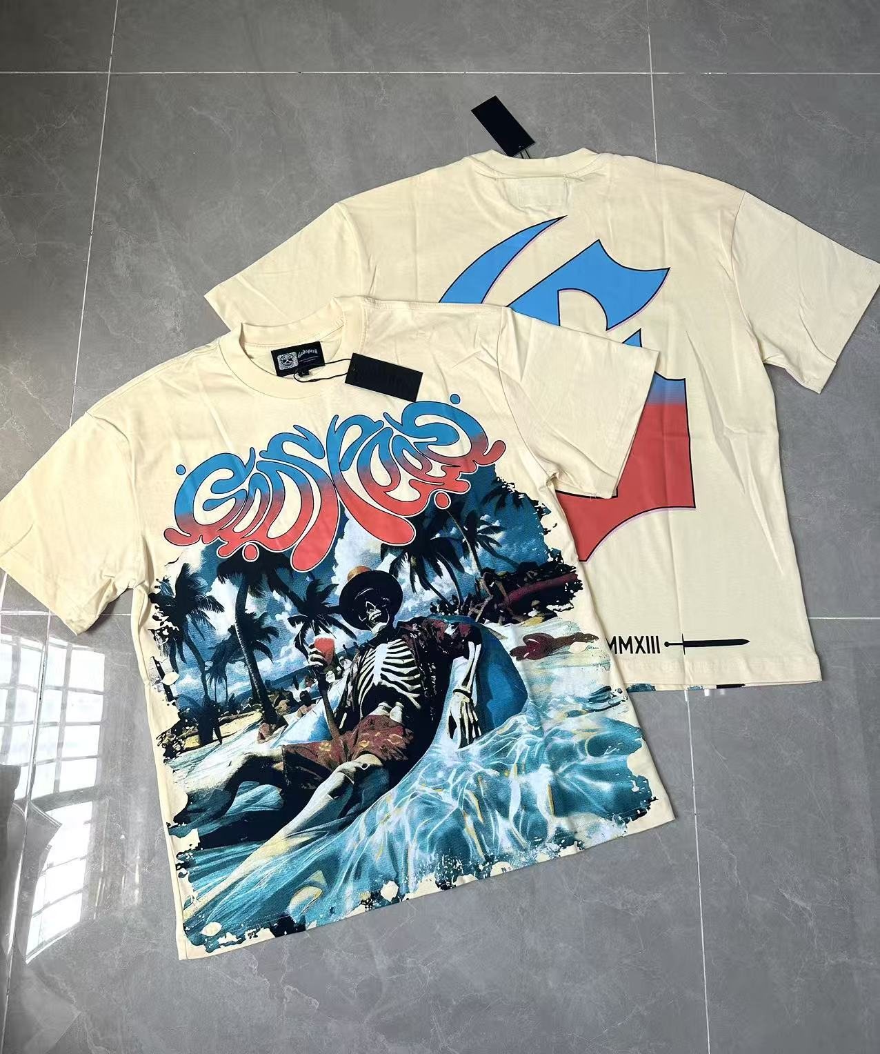 Godspeed Beach Skeleton Graphic T-Shirt — context