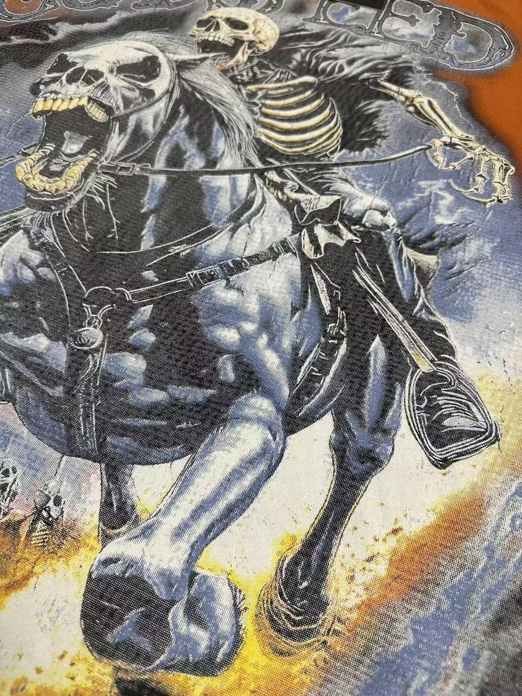 Godspeed Skeleton Rider Graphic T-Shirt — fabric_closeup