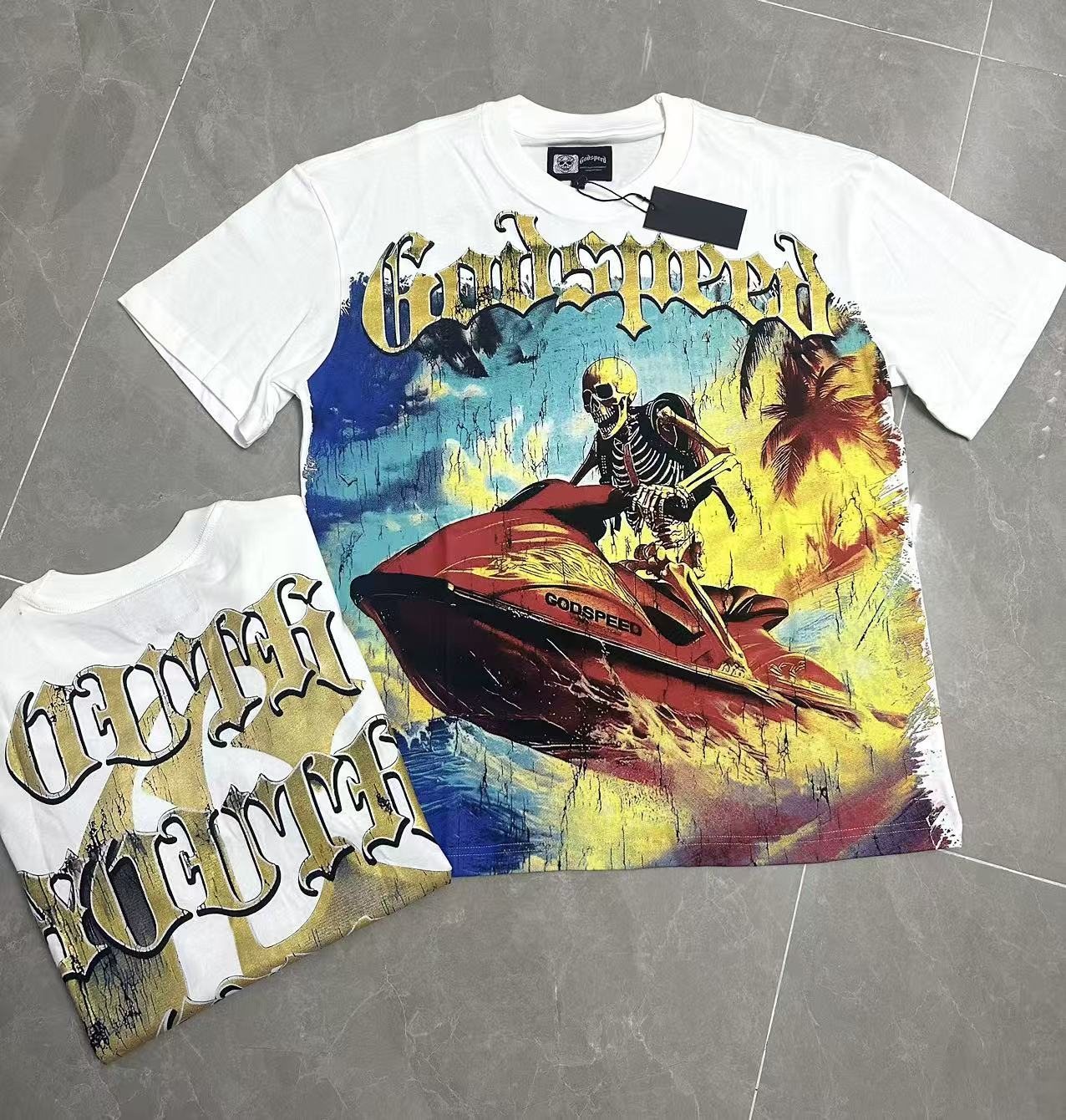 Godspeed Skeleton Jet-Ski Graphic T-Shirt — context