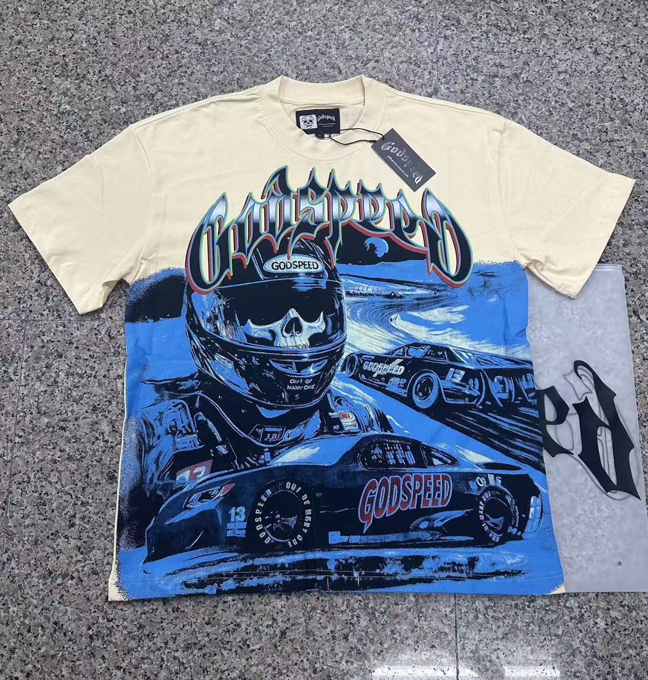Godspeed Cream Racing Graphic T-Shirt — context