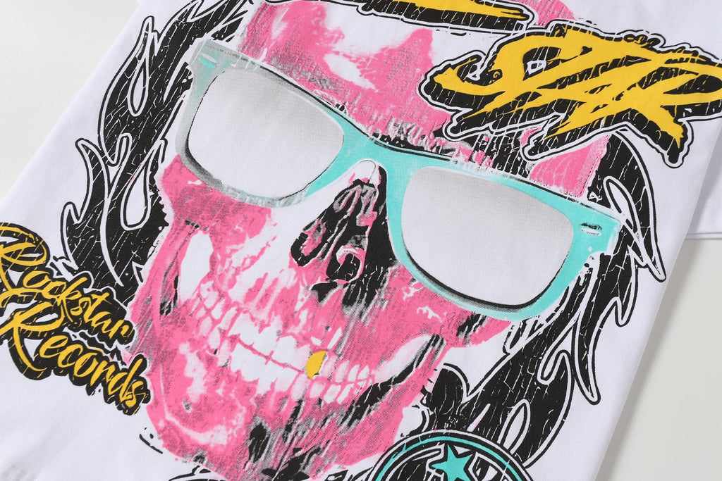 Hellstar Brand Like a Rock Star Skull Graphic T-Shirt — detail