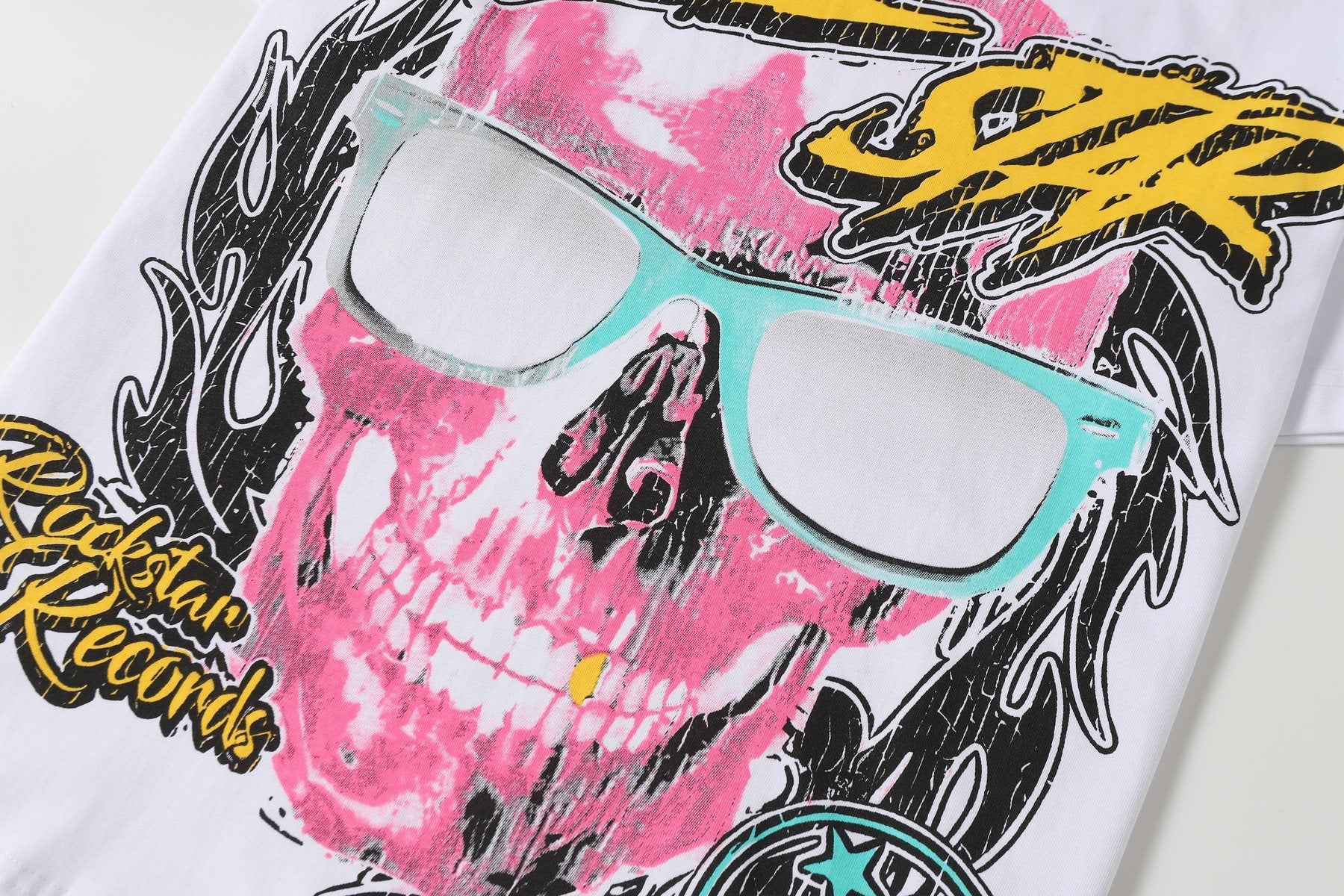 Hellstar Brand Like a Rock Star Skull Graphic T-Shirt — detail