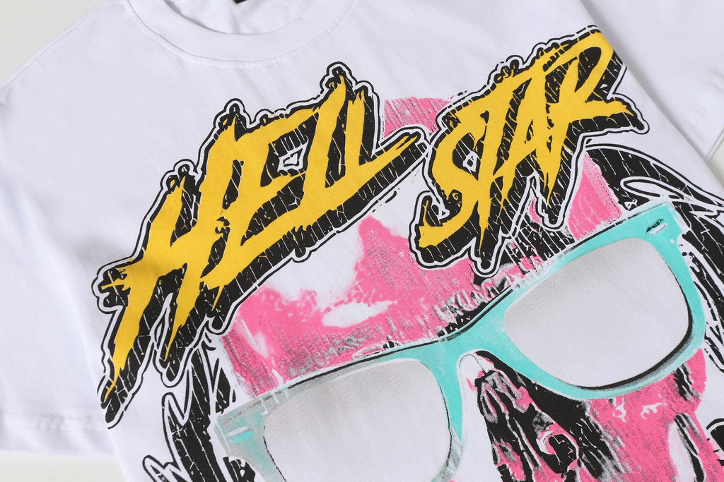 Hellstar Brand Like a Rock Star Skull Graphic T-Shirt — detail