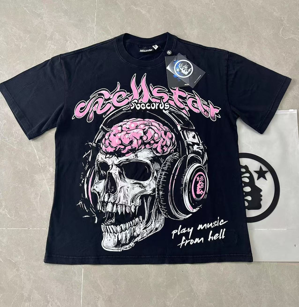 Hellstar Skull & Headphones Graphic T-Shirt — front