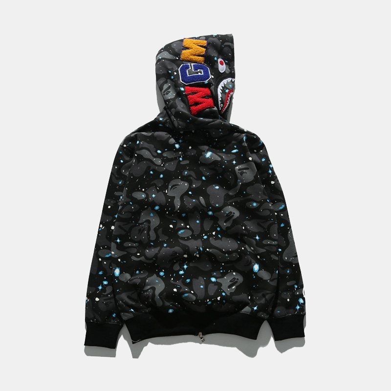 BAPE Black/Blue Tiger Shark Camo Zip Hoodie — back