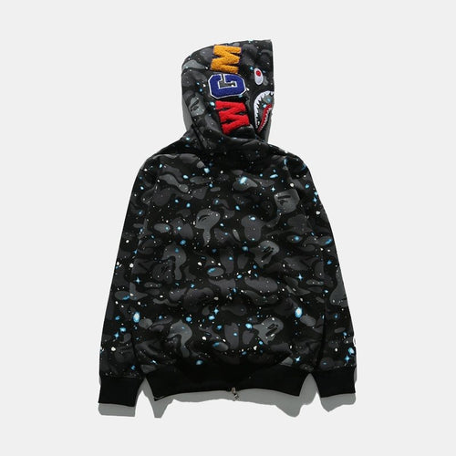 BAPE Black/Blue Tiger Shark Camo Zip Hoodie — back