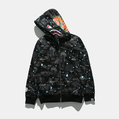BAPE Black/Blue Tiger Shark Camo Zip Hoodie — hero