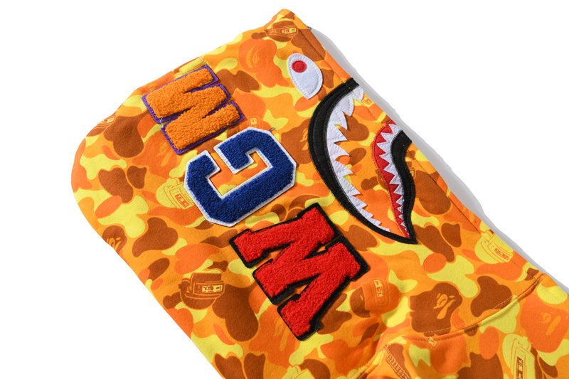 BAPE Orange Camo Shark Full-Zip Hoodie — detail