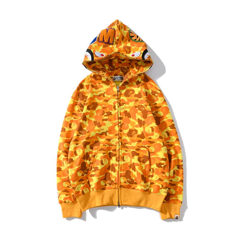 BAPE Orange Camo Shark Full-Zip Hoodie — hero