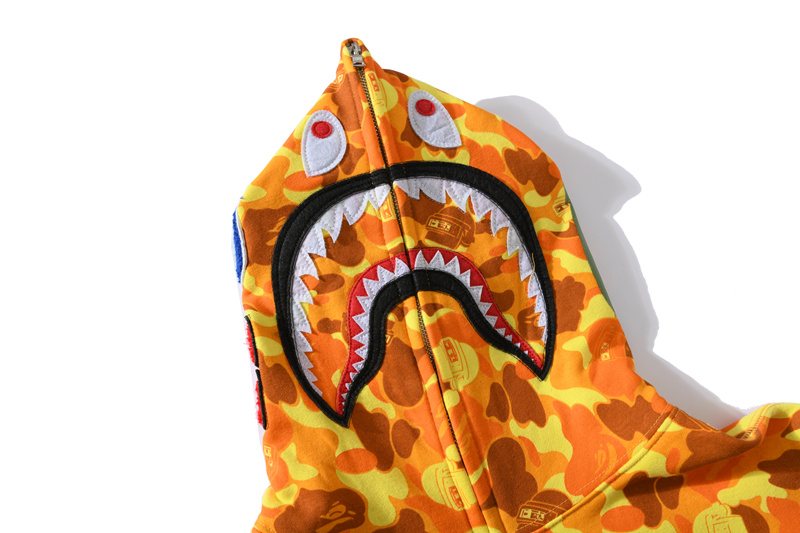 BAPE Orange Camo Shark Full-Zip Hoodie — detail