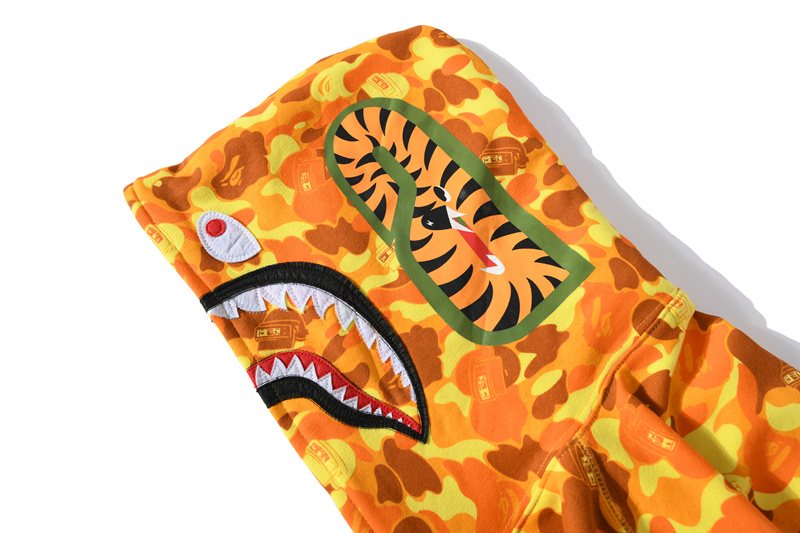 BAPE Orange Camo Shark Full-Zip Hoodie — detail