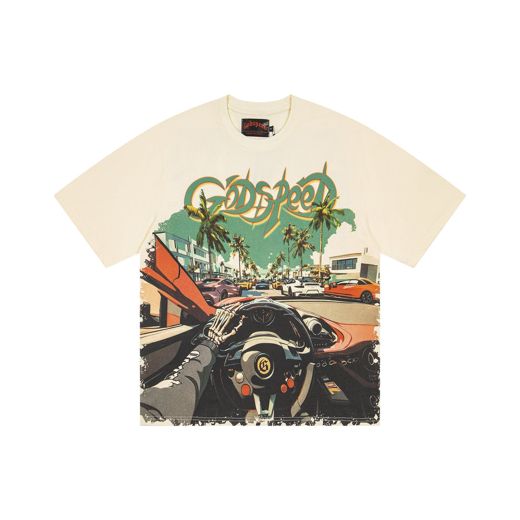 Godspeed Retro Car & Palm Tree Graphic T-Shirt — hero
