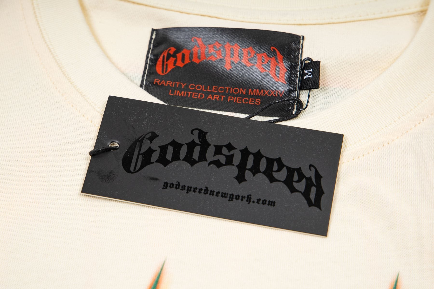 Godspeed Retro Car & Palm Tree Graphic T-Shirt — hang_tag