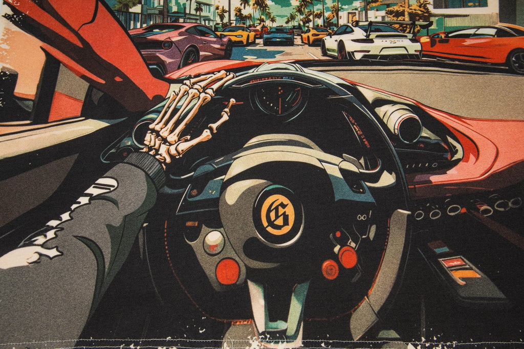 Godspeed Retro Car & Palm Tree Graphic T-Shirt — detail