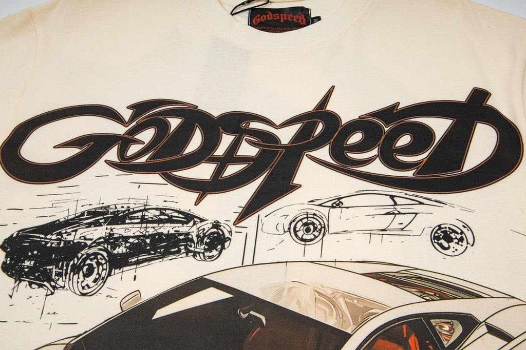 Godspeed Cream Car Graphic Short-Sleeve T-Shirt — detail